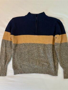 Men's Colorblock Half-Zip Sweater in Navy, Mustard,‎ and Gray